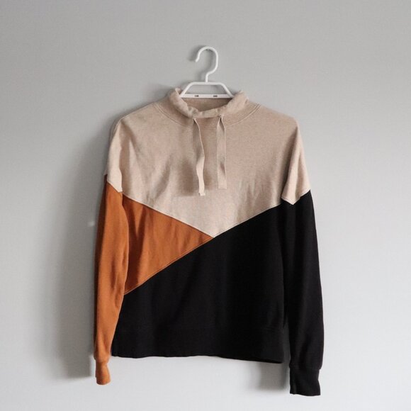 Pact Airplane Organic Cotton Medium Colorblock Mock Neck Pullover Sweater - Picture 2 of 12